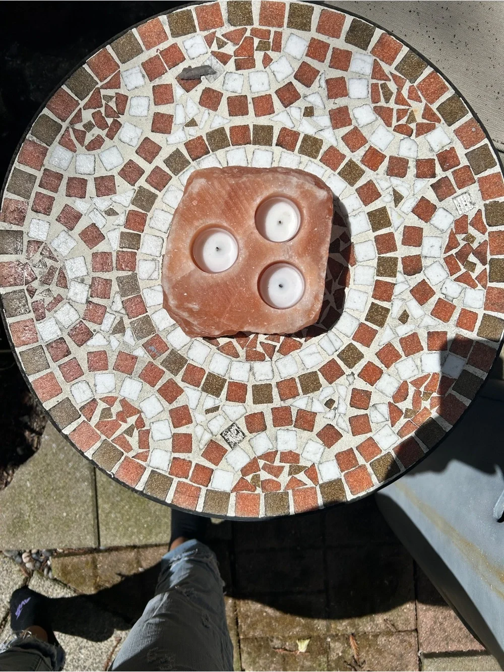 Himalayan Salt Tealight Holder - Orange Pink Block - Picture 3 of 4
